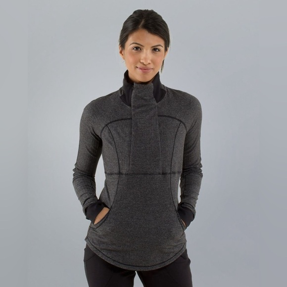 Lululemon Base Runner 1/2 Zip Heathered Herringbone Heathered Black Black Size 6 - Picture 9 of 16